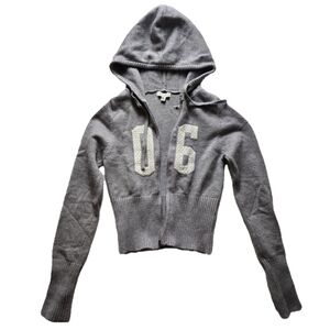 Gray Y2K Hooded Zip-Up